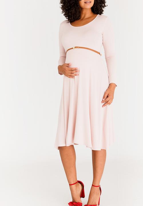 edit Maternity - Long Sleeve Dress with Belt Mid Pink
