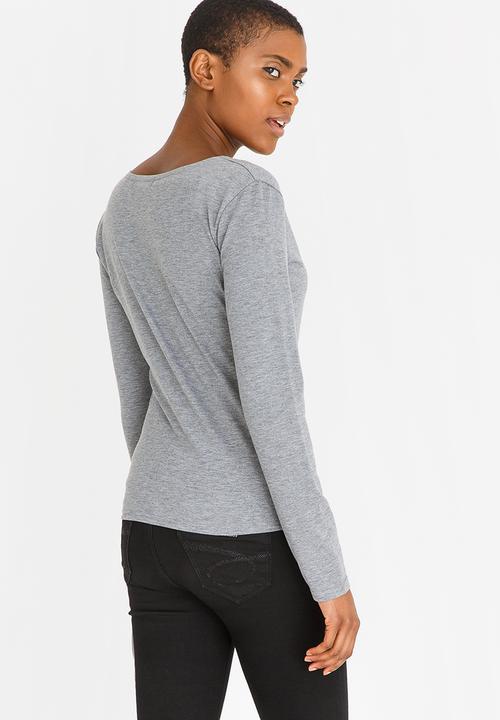 edit - Long Sleeve Eyelet Top Grey