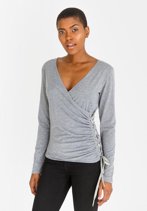 edit - Long Sleeve Eyelet Top Grey