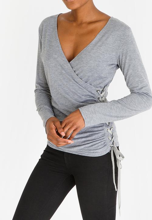 edit - Long Sleeve Eyelet Top Grey