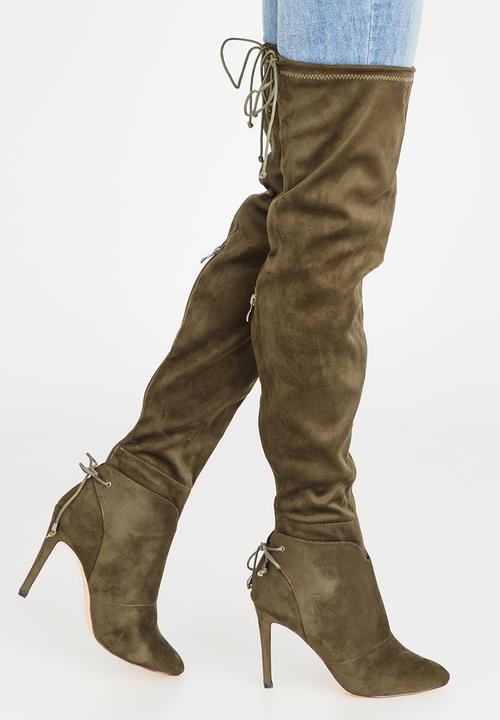 dark green thigh high boots