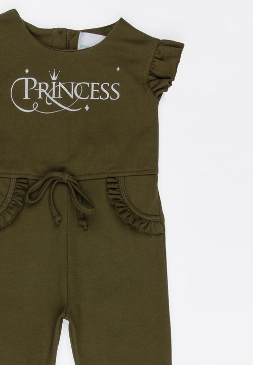 See-Saw - Fleece Jumpsuit with Ruffle Detail Khaki Green