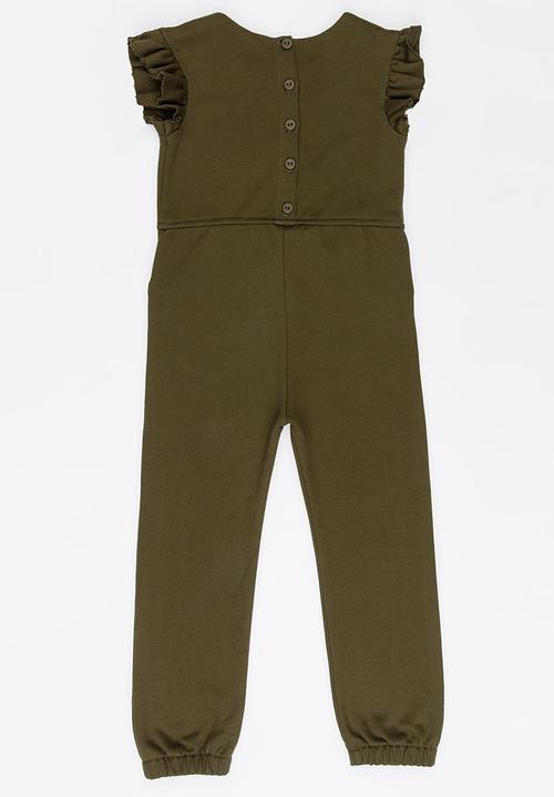 See-Saw - Fleece Jumpsuit with Ruffle Detail Khaki Green