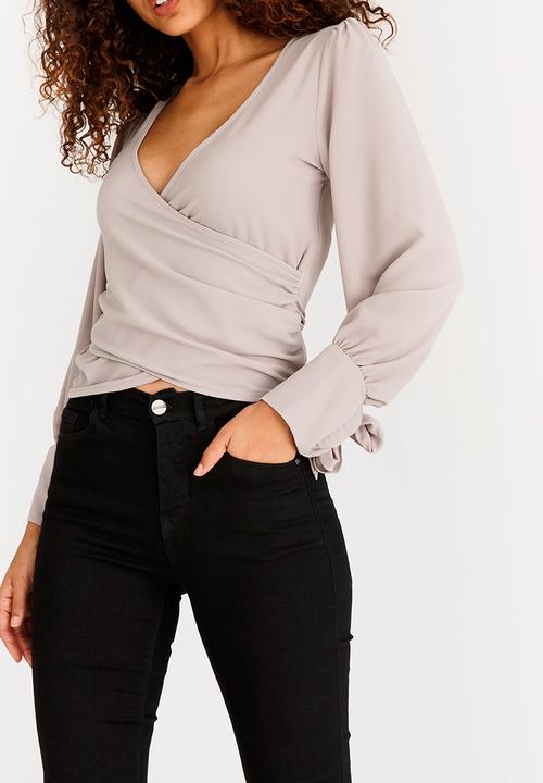 SISSY BOY - Wrap Top with Detailed Sleeve Cuffs Grey