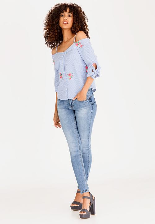 SISSY BOY - Sorbet Gingham Bardot Blouse Blue and White