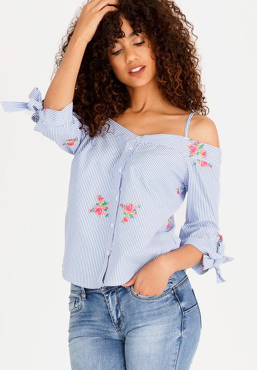 SISSY BOY - Sorbet Gingham Bardot Blouse Blue and White