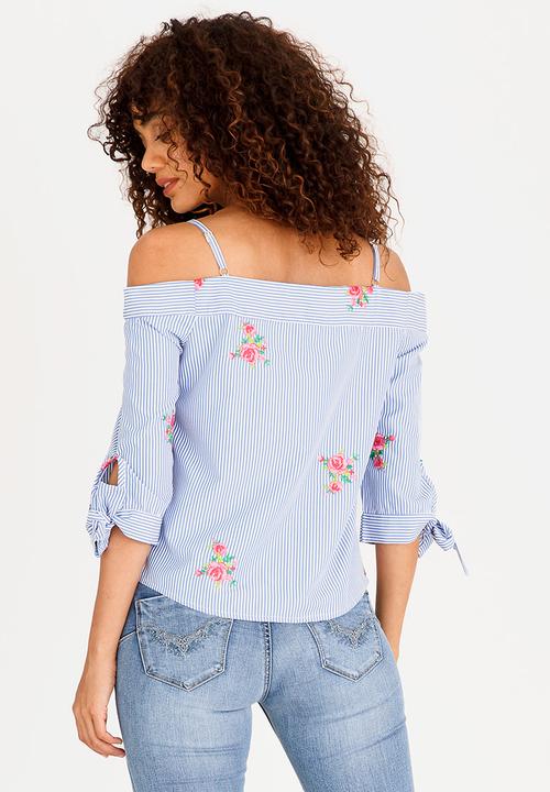 SISSY BOY - Sorbet Gingham Bardot Blouse Blue and White