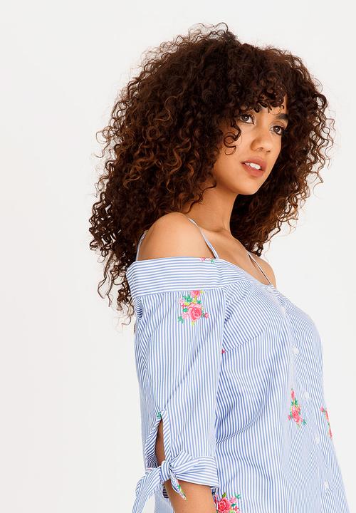 SISSY BOY - Sorbet Gingham Bardot Blouse Blue and White