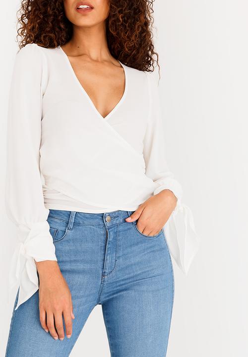 SISSY BOY - Wrap Top with Detailed Sleeve Cuffs Off White