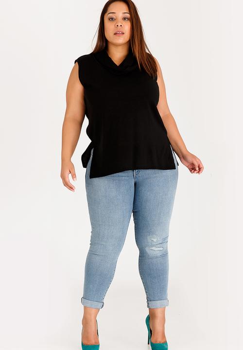 edit Plus - Cowl Neck Sleeveless Jersey Black