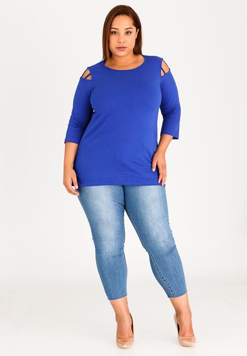 edit Plus - Tee with Shoulder Strap Detail Cobalt