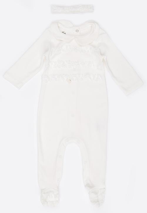 Baby Corner - Girls Frilly Sleepsuit Set White