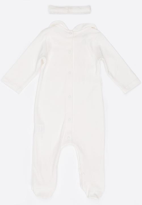Baby Corner - Girls Frilly Sleepsuit Set White