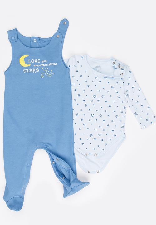 Baby Corner - Boys 2 Piece Salopette Star Set Mid Blue