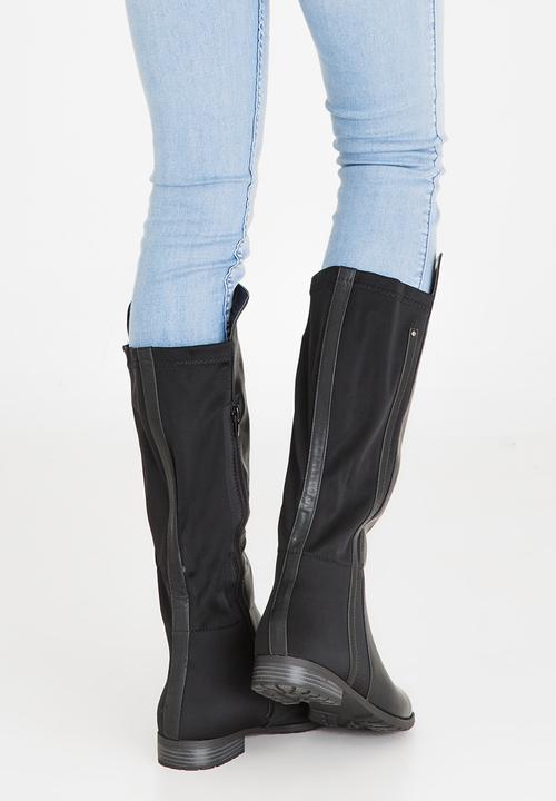 Sarah J - Two-Tone Knee Length Boots Black