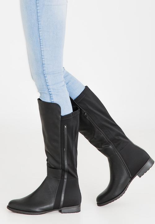 Sarah J - Two-Tone Knee Length Boots Black