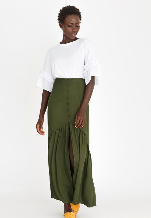 STYLE REPUBLIC - Frill Maxi Skirt Dark Green