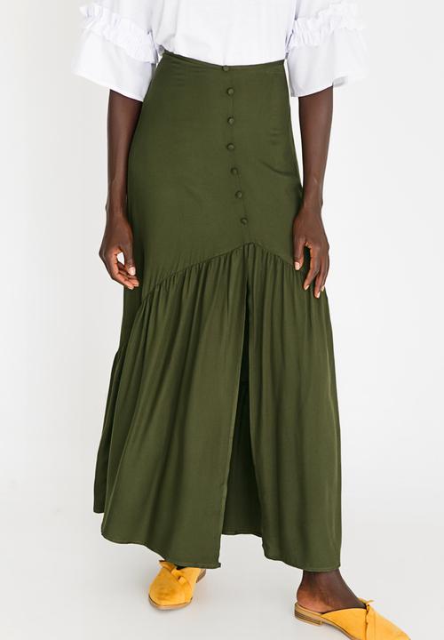 STYLE REPUBLIC - Frill Maxi Skirt Dark Green