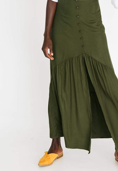 STYLE REPUBLIC - Frill Maxi Skirt Dark Green