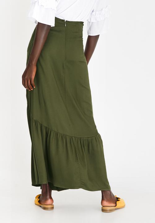 STYLE REPUBLIC - Frill Maxi Skirt Dark Green