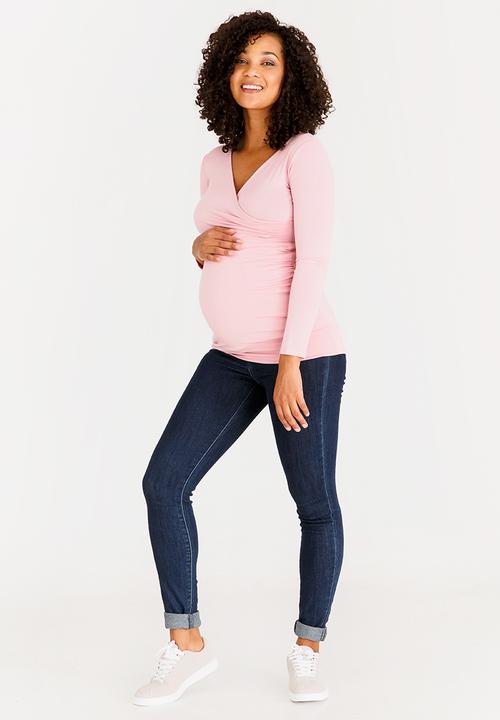 Cherry Melon - Longsleeve Gauged Wrap Top Rose