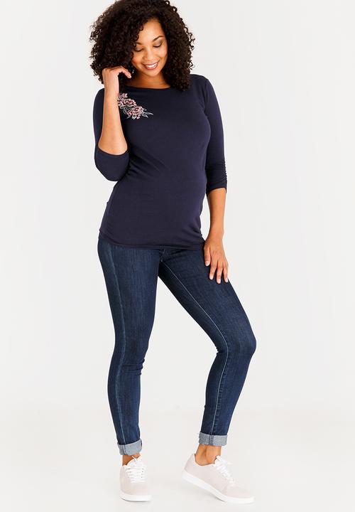 Cherry Melon - Embroidered Top Navy