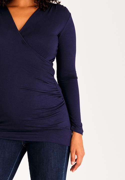 edit Maternity - Cross-Over Front Top with Gauging Detail Navy