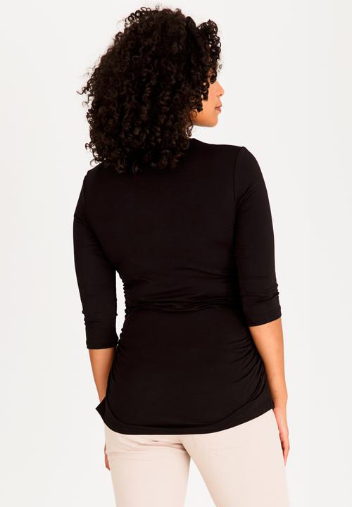 edit Maternity - Side Ruched Tee with 3/4 Sleeve Black