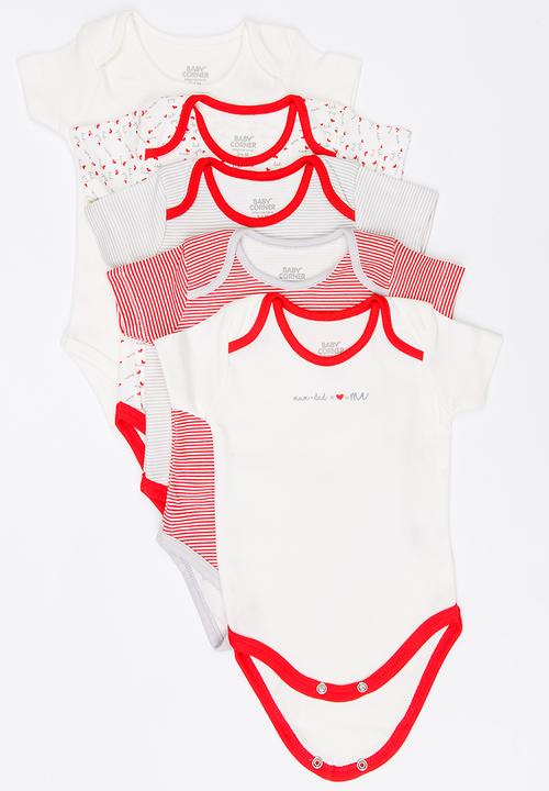 Baby Corner - Girls Mum and Dad 5 Pack Short Sleeve Bodysuit White