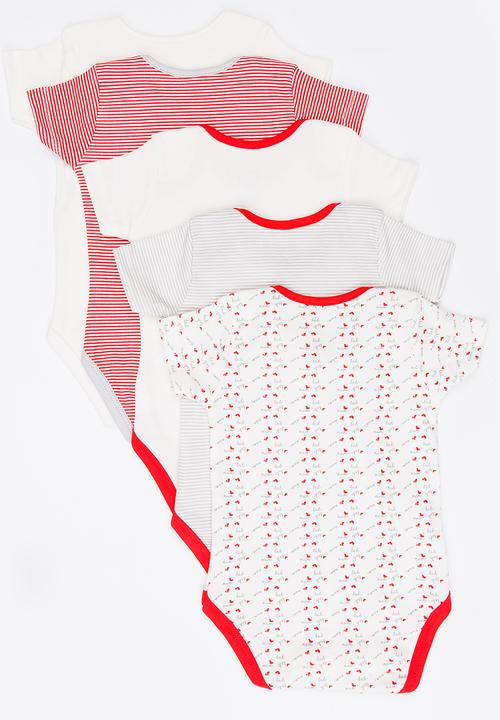 Baby Corner - Girls Mum and Dad 5 Pack Short Sleeve Bodysuit White