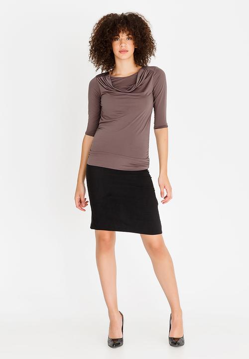 edit - 3/4 Sleeve Cowl Neckline Top Taupe