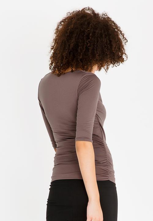 edit - 3/4 Sleeve Cowl Neckline Top Taupe