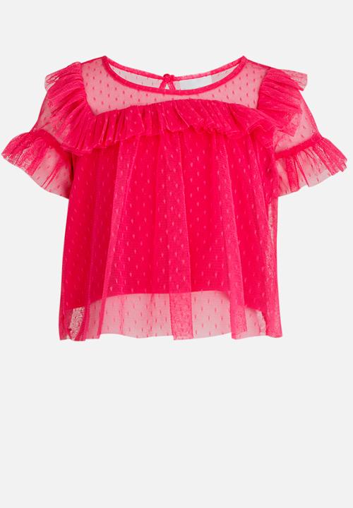 See-Saw - Ruffle Mesh Top Dark Pink