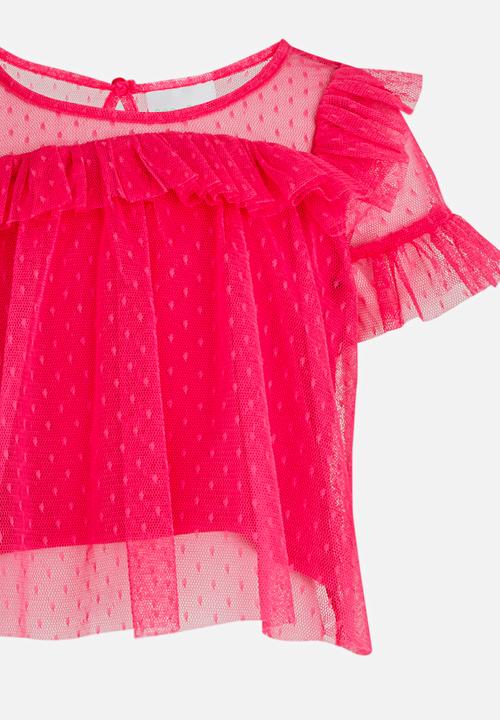 See-Saw - Ruffle Mesh Top Dark Pink