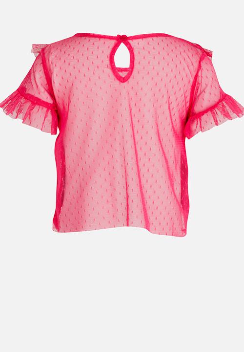 See-Saw - Ruffle Mesh Top Dark Pink