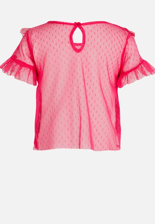 See-Saw - Ruffle Mesh Top Dark Pink