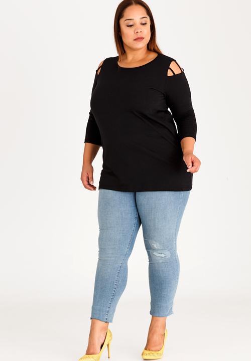 edit Plus - Tee with Shoulder Strap Detail Black