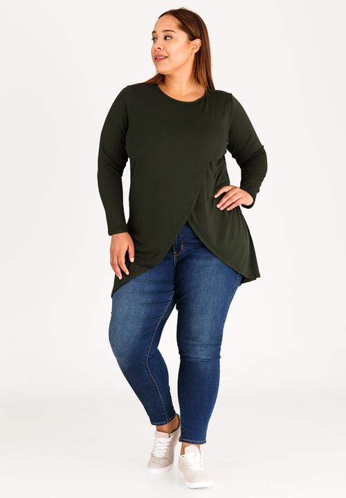 edit Plus - Mock Wrap Top Khaki Green