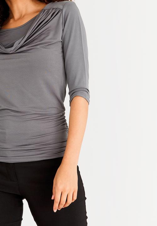 edit - 3/4 Sleeve Cowl Neckline Top Grey