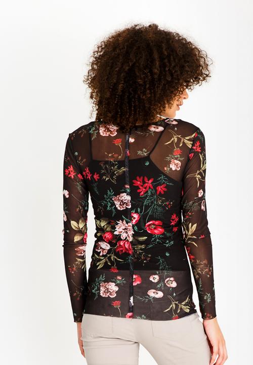cath.nic - Floral Printed Top Black