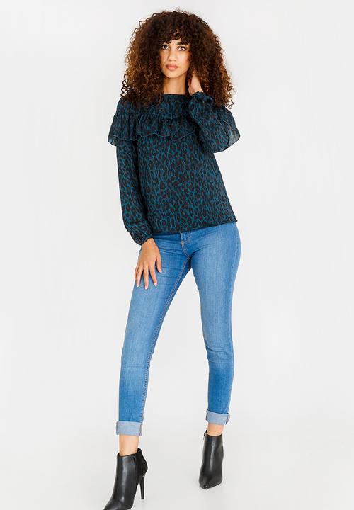 ONLY - Sui Ruffle Detail Top Green