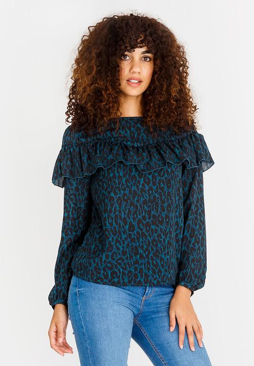 ONLY - Sui Ruffle Detail Top Green