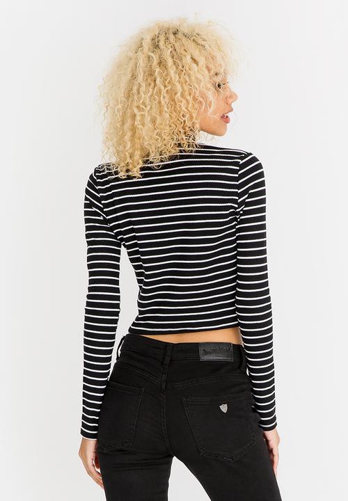 c(inch) - High Neck Striped T-shirt Black and White