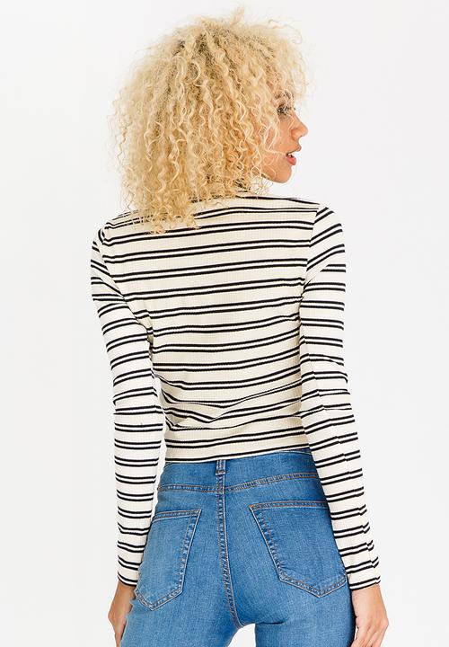 c(inch) - High Neck Striped T-shirt Cream