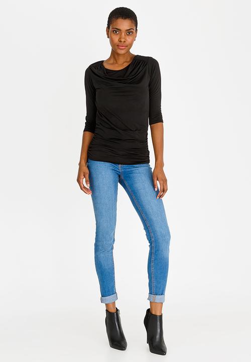 edit - 3/4 Sleeve Cowl Neckline Top Black