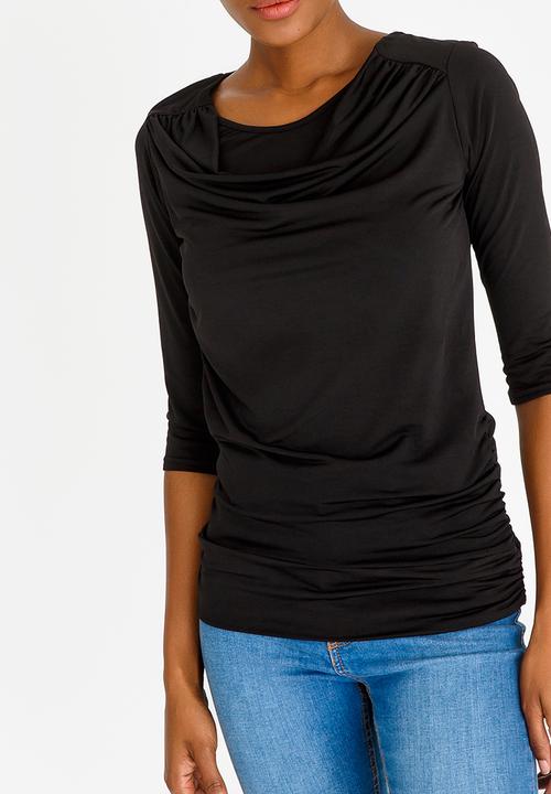 edit - 3/4 Sleeve Cowl Neckline Top Black