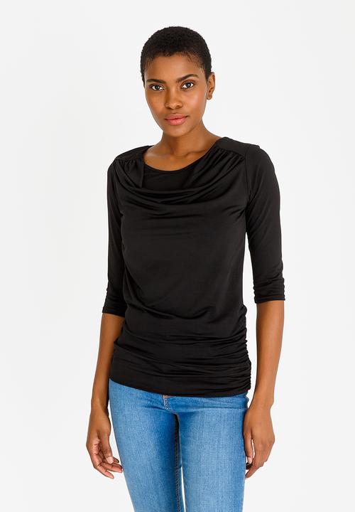 edit - 3/4 Sleeve Cowl Neckline Top Black