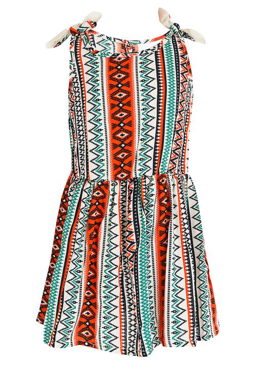 See-Saw - Mid Waist Dress with Mesh Shoulder Bow Multi-colour