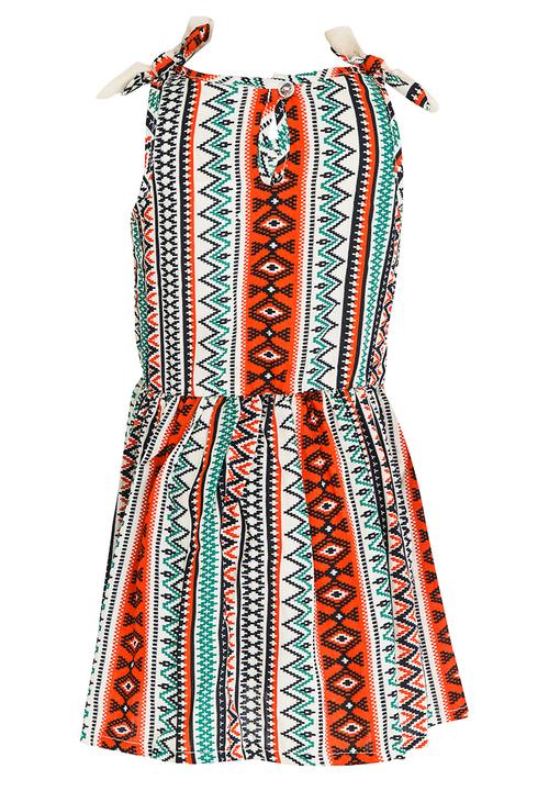 See-Saw - Mid Waist Dress with Mesh Shoulder Bow Multi-colour