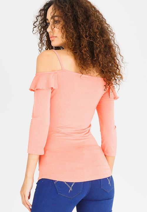 SISSY BOY - Cold Shoulder Frill Detail Top Coral